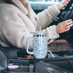 sweet grain 40 oz Tumbler with Handle and Straw, Stainless Steel Blue Leopard Print Tumbler and Straw Lid, Double Vacuum Cheetah Cup, Keeps Drinks Cold Up to 24 Hours