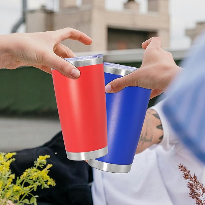 20 oz Tumbler Coffee Tavel Tumblers Bulk with Lid Stainless Steel Double Wall Vacuum Insulated Mug Powder Coated Cups fit Car Cupholder for Hot and Cold - Dark Blue, 8Pack