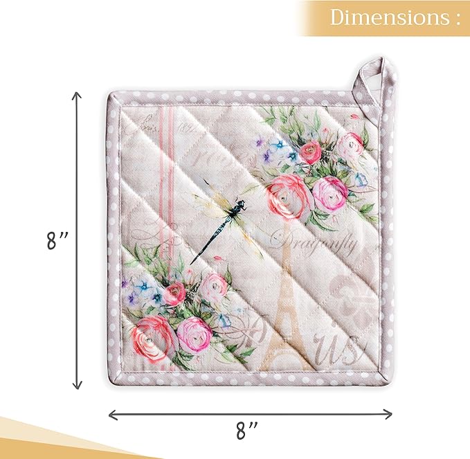 Maison d' Hermine Pot Holders 100% Cotton Heat Resistant Potholders 8" x 8" Hot Pads with Loop BBQ, Cooking, Baking, Grilling, Kitchen, Handling Hot Pans Spring/Summer (Pack of 1, Champ De Mars)