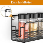 Wall Mounted Spice Rack Organizer, Pantry Door Organizer & Hanging Storage Baskets, Metal Spice Shelf for Kitchen Cabinet, 3 Depth Sizes Hold Large Jars to Nail Polish Bottles, 4 Pack