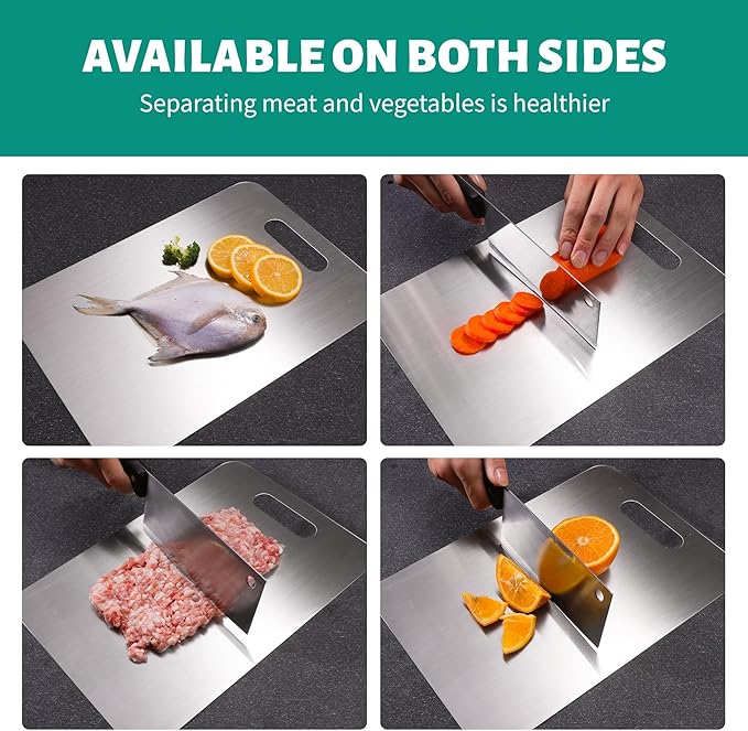 Stainless Steel Cutting Board, 3 PCS Cutting Boards for Kitchen, 304 Stainless Non Stick Chopping Cutting Board for Meat Fruit & Vegetable, Dishwasher Safe (15.3 x 11, 13.4 x 9, 11.8 x 7.9 in)