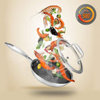 NutriChef 8" Stainless Steel Frying Pan - Triply Kitchenware Stir Fry Pan Kitchen Cookware w/DAKIN Etching Non-Stick Coating, Scratch-resistant Raised-up Honeycomb Fire Textured Pattern - NC3PL8