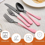 20 Piece Black Pink 18/0 Flatware Utensil Set for 4, Include Dinner Knife,Dinner Forks,Dinner Spoons,Salad Forks,Teaspoons,Silverware Set for 4, Dishwasher Safe