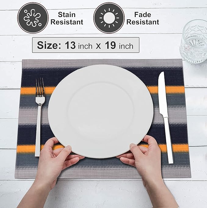 Ruvanti Placemats 100% Cotton 13x19 Inch, Dining Table Placemats Set of 6, Modern Place Mats for Dining Table Decor, Kitchen & Table Linens, Coffee Mat for Christmas Dinners - Stripes