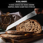Zelite Infinity 10 Inch Serrated Bread Knife for Homemade Bread — Razor Sharp German High Carbon Stainless Steel Bread Cutting Knife for Sourdough Bread; Ergonomic Handle - Luxurious Gift Box
