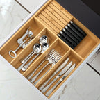 VaeFae Bamboo Silverware Organizer (Non-expandable), Utensil Holder for Drawer, Wooden Cutlery Tray with Divider for Kitchen Drawer, Utensil Organizer with Knife Block