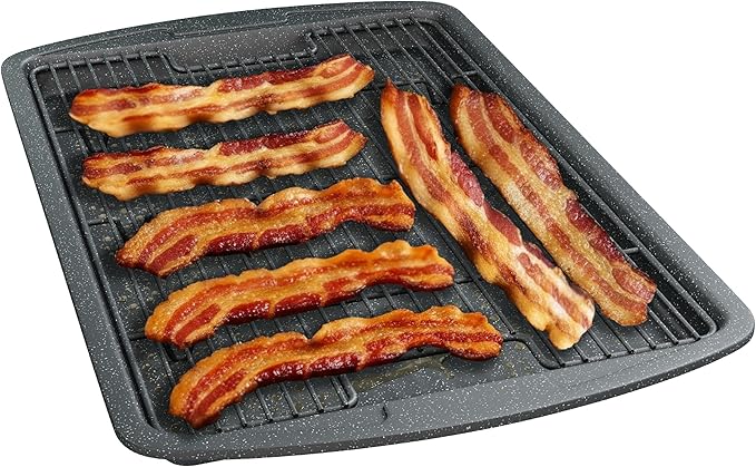 Cookie Sheet with Wire Rack Set, 2-Piece Nonstick Gray Marble Carbon Steel Pan & Cooling Rack, Space-Saving Stackable Set, PFOA, PFOS, PTFE Free, Oven Safe Up to 450°F, 17.4" Pan & 14.7" Rack