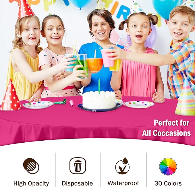 Exquisite 12-Pack Premium Plastic 84-Inch Round Tablecloth - Cerise