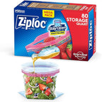 Ziploc Quart Food Storage Bags, Stay Open Design with Stand-Up Bottom, Easy to Fill, 80 Count