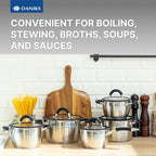 Daniks Orlando 11-Piece Stainless Steel Induction Cookware Set – Dishwasher Safe Saucepan, Frying Pan, Pots with Heatproof Handles, Glass Lids, Measuring Scale, Silver