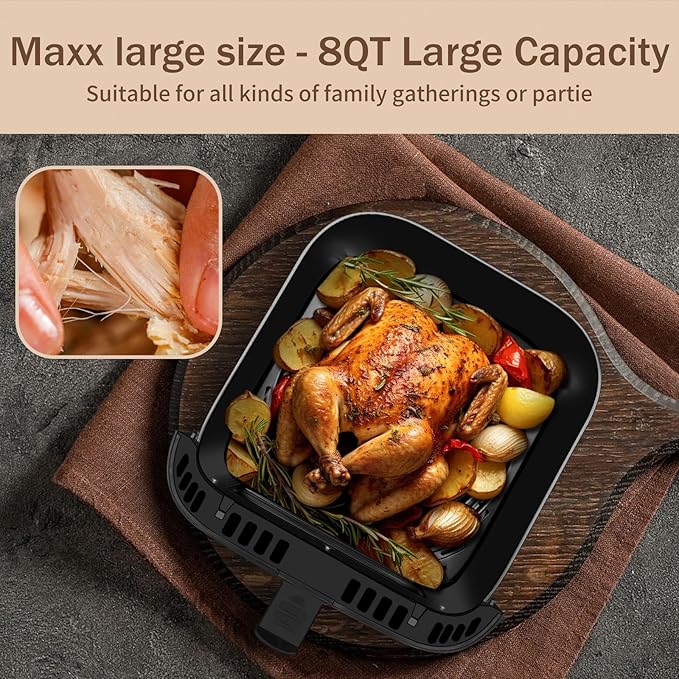 SEEDEEM Max XL Air Fryer 8QT, 10-in-1 Digital Air Fryer Oven with Color Touchscreen & Viewing Window, Toaster Oven Combo for Broil, Roast, Dehydrate, Bake – Silver
