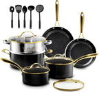 Gotham Steel 15 Pc Ceramic Cookware Set Nonstick, Ceramic Pots and Pans Set Non Stick with Steamer & Cooking Utensils, Non Toxic PFOA PFOS Free, Premium Stay Cool Handles, Oven & Dishwasher Safe
