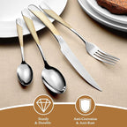 16 Piece Gold Hammered Silverware Set for 4, Premium Food-grade Stainless Steel Flatware Set, Luxury Design & Mirror Polished Cutlery Set, Eating Utensil Set with Fork Knife Spoon, Dishwasher Safe