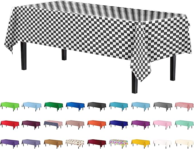 Exquisite Party Solids 12-Pack - Premium Plastic Tablecloth 54in. x 108in. Rectangle Table Cover - Checkered