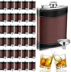 Rtteri 30 Set 8 oz Leather Hip Flasks for Liquor for Men Leak Proof Stainless Steel Drinking Flasks with Funnel Soft Wrap Whiskey Vessels for Wedding Bridesmaid Christmas Gifts (Brown)