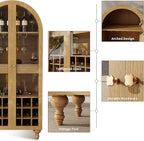 71" Wine Bar Cabinet, Arched Storage Cabinets with Door, Whiskey Station with Wine Rack and Glass Holder, Liquor Bar Cabinet for Home Kitchen Living Dining Room (Oak)