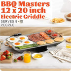 12x20inch Electric Griddle by BBQ Masters, 1700W Fast Even Heating, ILAG Granite Nonstick, Sloped Cooking Surface, Frameless Design for Easy Cleaning, Great for Family Gatherings, Grey