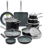 GreenPan 17 Piece Nonstick Swift Cookware Set, Ceramic PFAS-Free Pots & Pans with Lids, Dishwasher & Oven/Broiler Safe to 600F, Kitchen Cooking Set, Sauce, Saute, Stock, Griddle, Frying Pans, Gray