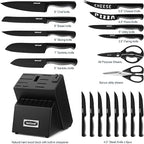 McCook® Premium Black Knife Sets,German Stainless Steel Kitchen Knives Block Set with Built-in Sharpener
