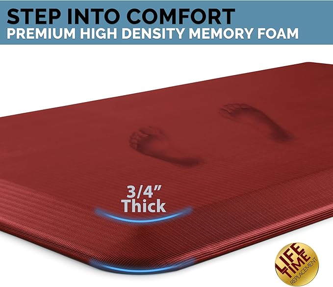 ComfiLife Anti Fatigue Floor Mat – 3/4 Inch Thick Kitchen Mats for Floor, Standing Desk Mat, Kitchen Rug – Comfort at Home, Office – Durable – Stain Resistant – Non-Slip Bottom (24" x 70", Red)