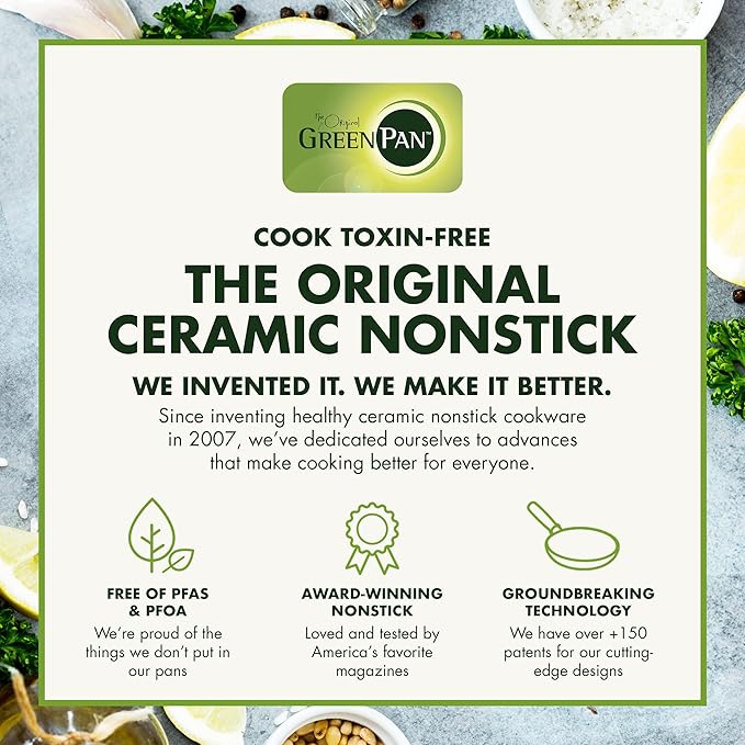 GreenPan Swift Healthy Ceramic Nonstick, 12" Frying Pan Skillet with Lid, Stainless Steel Handle, PFAS-Free, Dishwasher Safe, Oven Safe, Black
