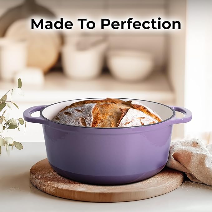 Zulay Kitchen 6 Quart Enameled Cast Iron Dutch Oven Pot with Lid – Premium Durability & Oven Safe up to 500°F – Heavy Duty Cookware Perfect for Bread Baking, Stews, Braising & Roasting – Lavender Jade