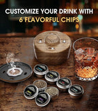 Electric Cocktail Smoker Kits with 6 Wood Chips, Whiskey Smoker Kit with Built-in Lighter, Old Fashioned Bourbon Drinking Smoking Kit, Gifts for Dad Husband Men Father Whiskey Lovers, No Butane Needed