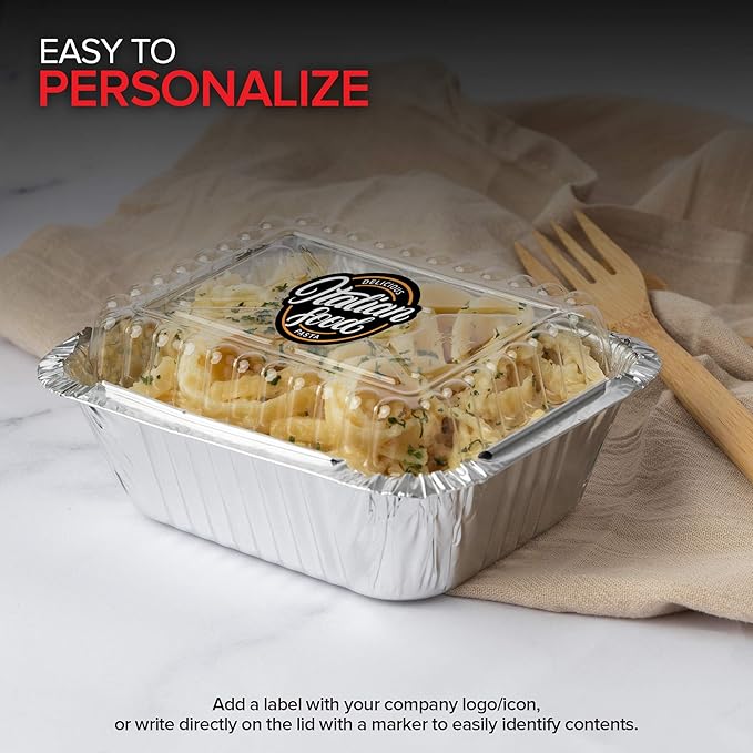 Stock Your Home 1 Lb Small Aluminum Pans with Lids (100 Pack) Foil Pans + Clear Plastic Lids, Disposable Cookware, Takeout Trays with Lids - To Go Disposable Food Containers for Restaurants & Catering