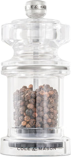 Cole & Mason 675 Refillable Spice Mill - Kitchen & Home Accessory - Table Pepper Grinder - Peppercorn Included - Acrylic - Pepper Mill 4.5"