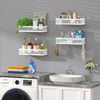 PUSDON Hanging Storage Baskets Organizer Wall Mount, Metal Wire Storage Bin Rack for Kitchen Bathroom Shower Spice Shelf Home Decor Essentials White-2 Packs (Netting)