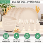 Wheat Straw Dinnerware Sets for 4 - GreenChoice Lightweight & Unbreakable Dishes Microwave & Dishwasher Safe Perfect for Camping, Picnic, RV, Dorm Plates, Cups and Bowls (Beige)