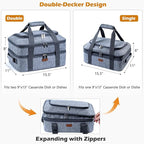 BAGSPRITE Expandable Insulated Casserole Carrier for Hot or Cold Food, Casserole Dish Carrying Case,Thermal Lasanga Lugger Tote for Pockluck, Parties, Picnic, Fits 9" x 13" Baking Dish,