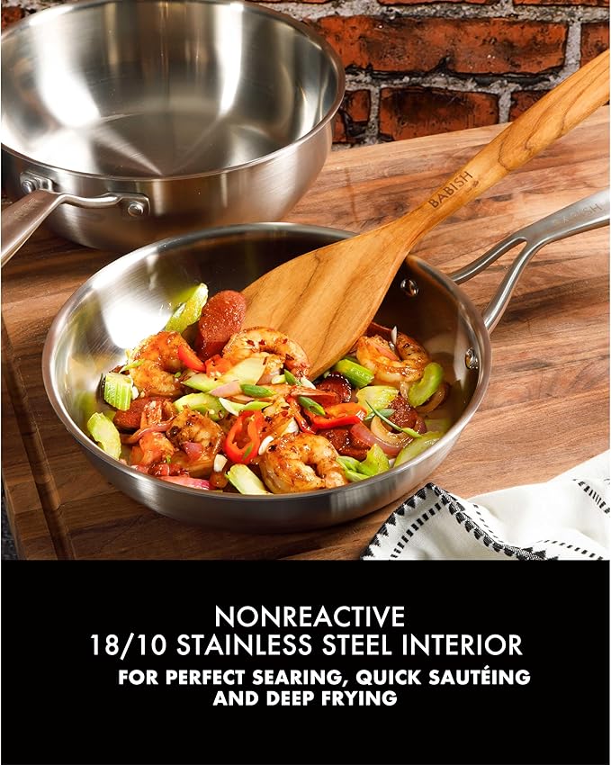 Babish 10-Piece Professional Tri-Ply Non-Toxic Pots and Pans Cookware Set – Durable, Even Heat Distribution for Cooking and Baking