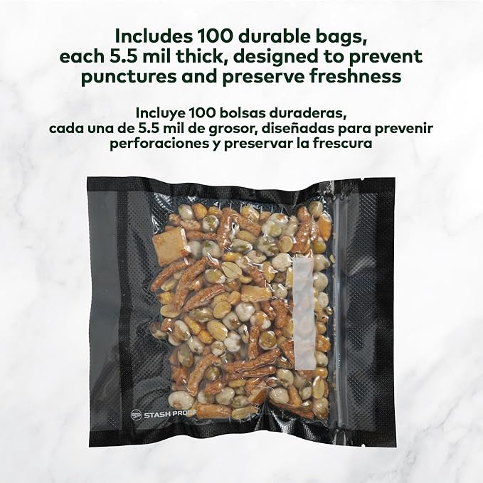 Resealable Zipper Vacuum Seal Bags 7" x 8" (100 Count) 5.5 Mil (Black and Clear) - BPA Free Commerical Grade Food Saver for Storage, Sous Vide, Cookies, Candy, Meal Prep Packaging, Candy, Sealer Bag