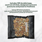 Resealable Zipper Vacuum Seal Bags 7" x 8" (100 Count) 5.5 Mil (Black and Clear) - BPA Free Commerical Grade Food Saver for Storage, Sous Vide, Cookies, Candy, Meal Prep Packaging, Candy, Sealer Bag