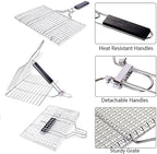 Fish Grill Basket,Olighan Foldable Grilling Basket with Removable Handle,Stainless Steel Large Folding BBQ Rack,Portable Camping Grilling baskets for Vegetables,Steak,Fish,Shrimpand at Home or Outdoor