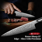 TIVOLI Kitchen Utility Knife,5 inch chef knife,Ultra Sharp Petty Knife with VG-10 Damascus Steel and Olive Wood Handle,Ideal Gift