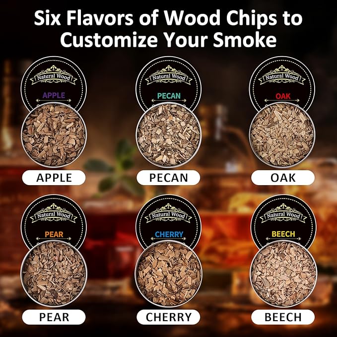 Electric Whiskey Smoker Kit, Cocktail Smoker Kit with LED Display Ambient Light Old Fashioned Smoker Kit with 6 Wood Chips Flameless Drink Smoker Kit Dad Birthday Gift Husband Men for Christmas