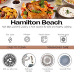 Hamilton Beach Cookware Set, 10-Pieces, Pots, Pans, and Glass Lids, Nonstick PFOA-Free, PTFE-Free Ceramic Interior, Heavy-Duty Aluminum Construction, Modern Matte Gray, Professional Tapered Shape