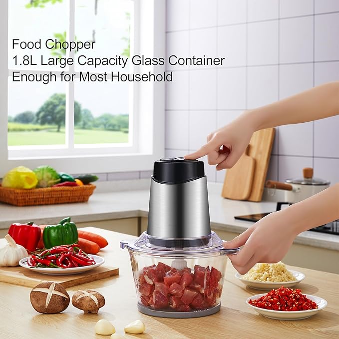 220V Food Processor & 2L Meat Grinder Chopper for for Meat, Vegetables, Fruits and Nuts,4 Bi-Level Blades, Stainless Steel (EU Plug pro)
