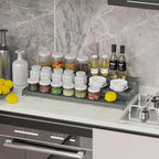 Expandable Spice Rack Storage organizer with 3-Tier step shelf cabinet,seasoning racks organizion.Great for Kitchen countertop shelves,Bathroom,dressing table,Cupboard,Pantry and more(1pack/Gun-gray)