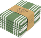 Urban Villa Kitchen Towels (20x30 Inches 6 Pack) Extra Large Premium Dish Towels for Kitchen Green & White Dish Cloths Highly Absorbent 100% Cotton Kitchen Hand Towels with Hanging Loop Tea Towels