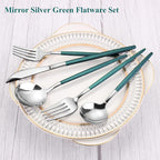 Mirror Silver Green Silverware Set, 20-Piece Stainless Steel Flatware Set, Satin Finish tableware Cutlery Set, Service for 4, Home and Restaurant, Dishwasher Safe