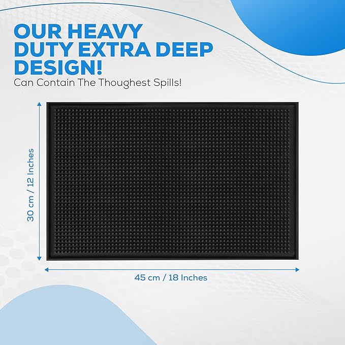 Rubber Bar Mat Set of 2 – 18"x12", Black – Durable, Non-Slip, Non-Toxic Spill & Drying Mats for Bars, Restaurants, Coffee Shops, Countertops & Tabletops