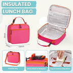 Kids Lunch Bento Box with Thermo Ice Pack Food Container with Insulated Lunch Bag, Insulated Water Bottle with Straw for Girls Boys,Pink
