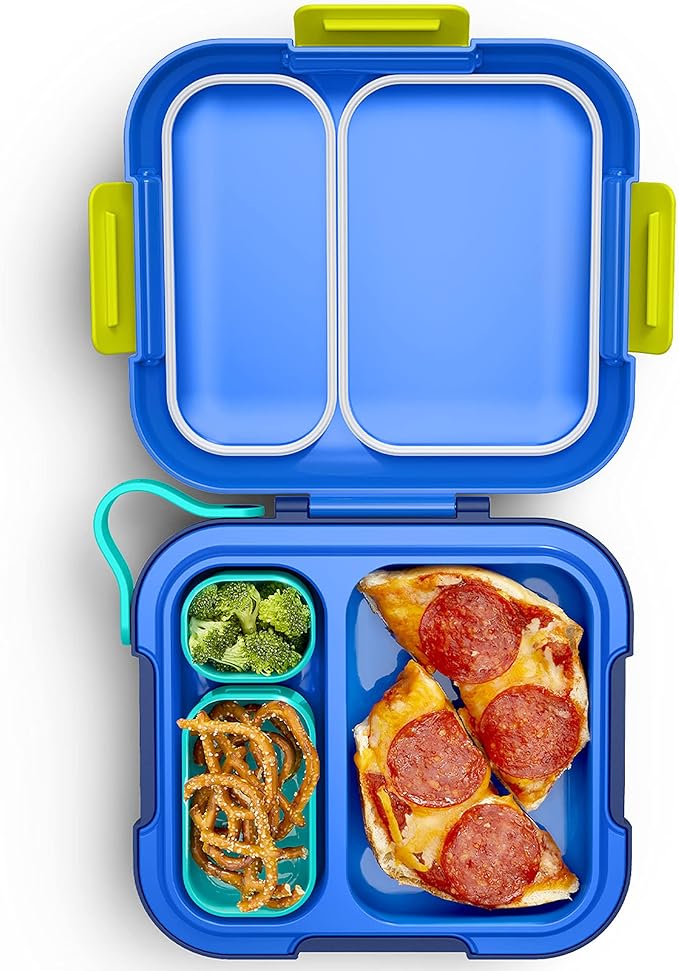 ZOKU - Bento Box with Ice Pack, Lunch Box for Kids, Easy to Carry and Clean, Freezer Pack Keeps Food Fresh, Fits Any Snack or Meal, Leakproof (Neat Bento) (Blue)