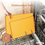 SMIRLY Plastic Cutting Board Set with Holder 3 Pieces, Non-Slip Dishwasher Safe Chopping Boards for Kitchen, Yellow