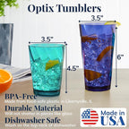 US Acrylic Optix Plastic Reusable Drinking Glasses (Set of 16) 14oz Rocks & 20oz Water Cups in Coastal Colors | BPA-Free Tumblers, Made in USA | Top-Rack Dishwasher Safe