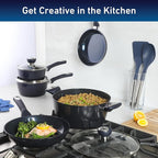 Oster Hawke 14 Piece Aluminum Premium PFA Free Ceramic Nonstick Blue Saphirre Pots and Pans Cookware Set W/Induction Base