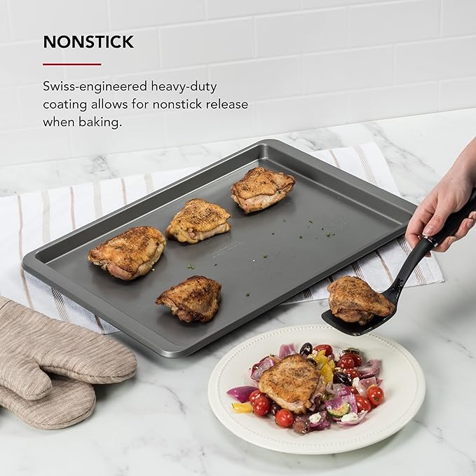 KitchenAid 13x18in Nonstick Aluminized Steel Baking Sheet, Contour Silver